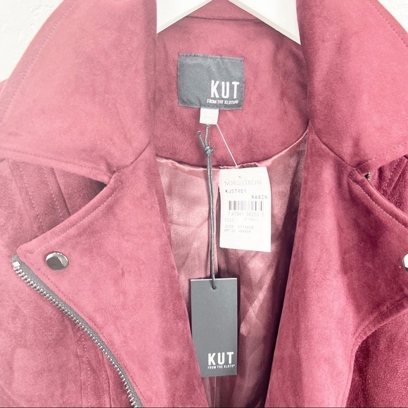KUT Eveline Vegan Suede Moto Jacket Raisin Maroon Zip XS NWT - Picture 5 of 8
